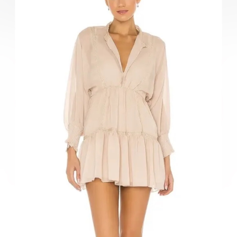 SNDYS Coco Mini Dress in Sand sheer dress